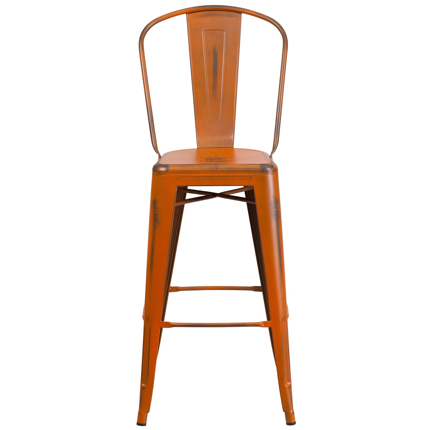 Flash Furniture Blake Commercial Grade 4 Pack 30" High Distressed Orange Metal Indoor-Outdoor Barstool with Back