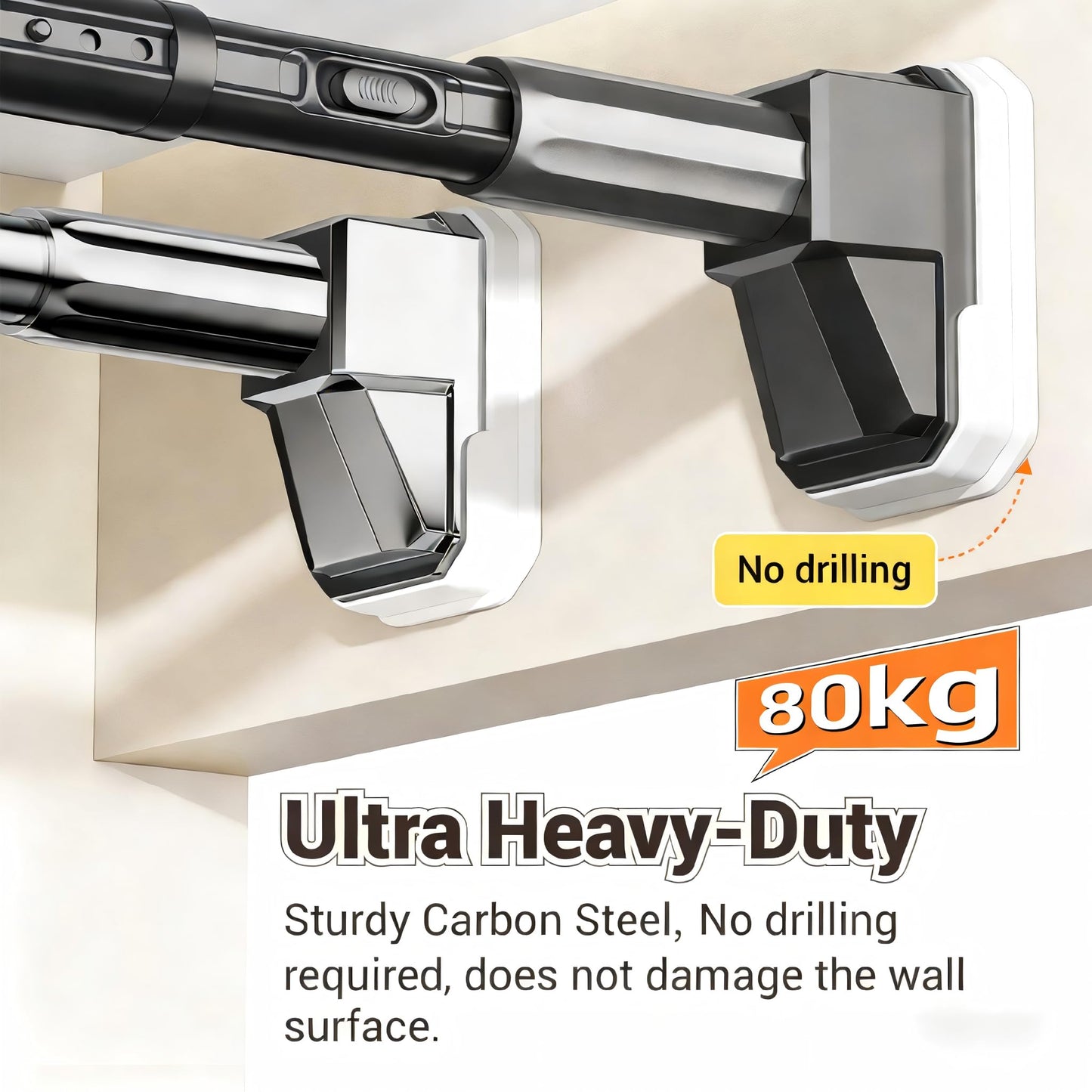 Heavy Duty Tension Pole, Extendable Curtain Rod No Drill - Telescopic Adjustable Rods for Window or Door, 70cm- 120cm