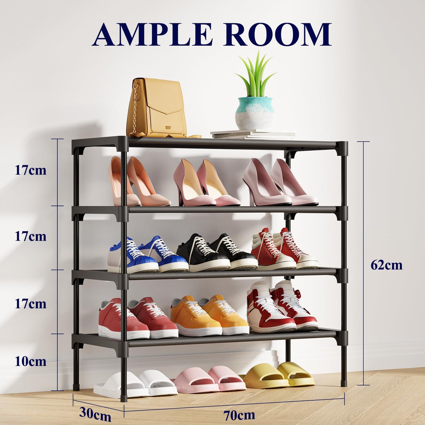 Kitsure Premium Non-Woven Shoe Rack Shelf, 70 x 30 x 62 cm, Black