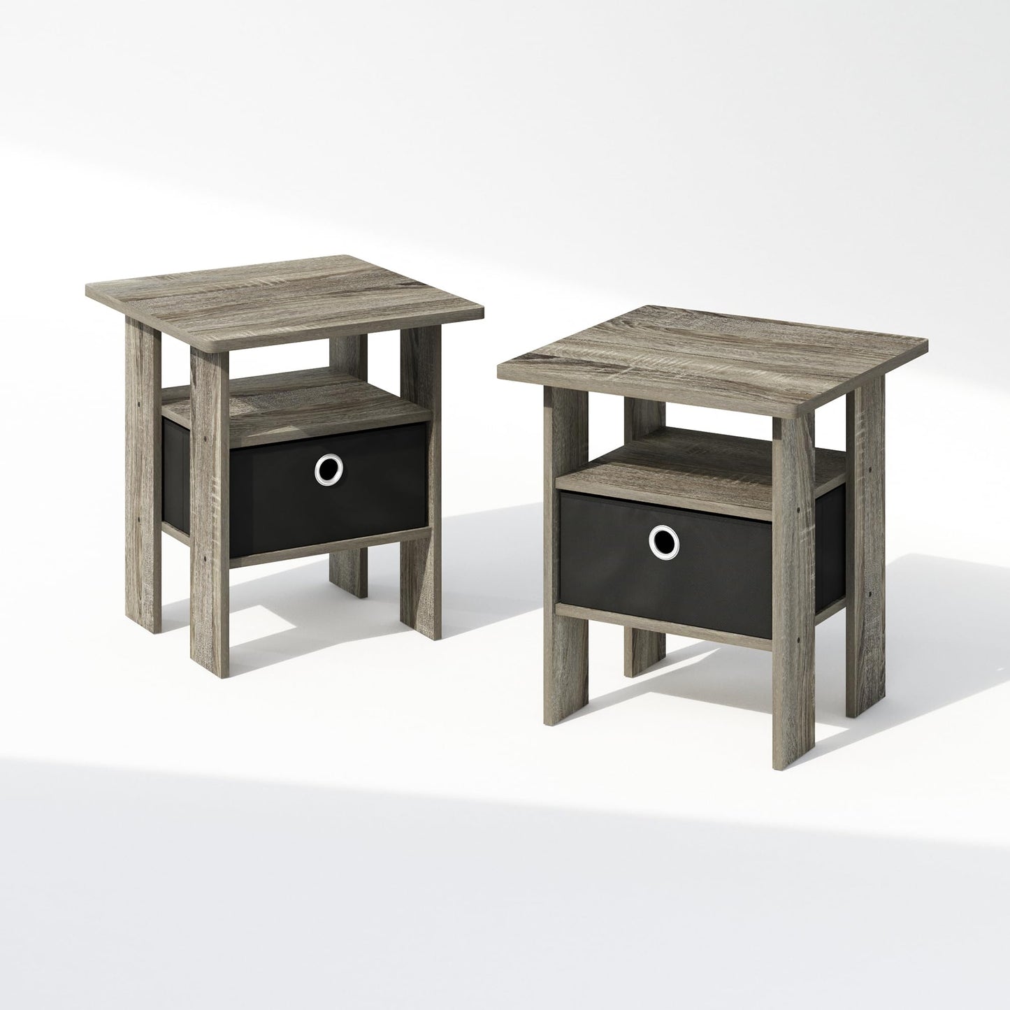 Furinno TIDUR Set of 2, Bedside Table with Storage Bin, French Oak