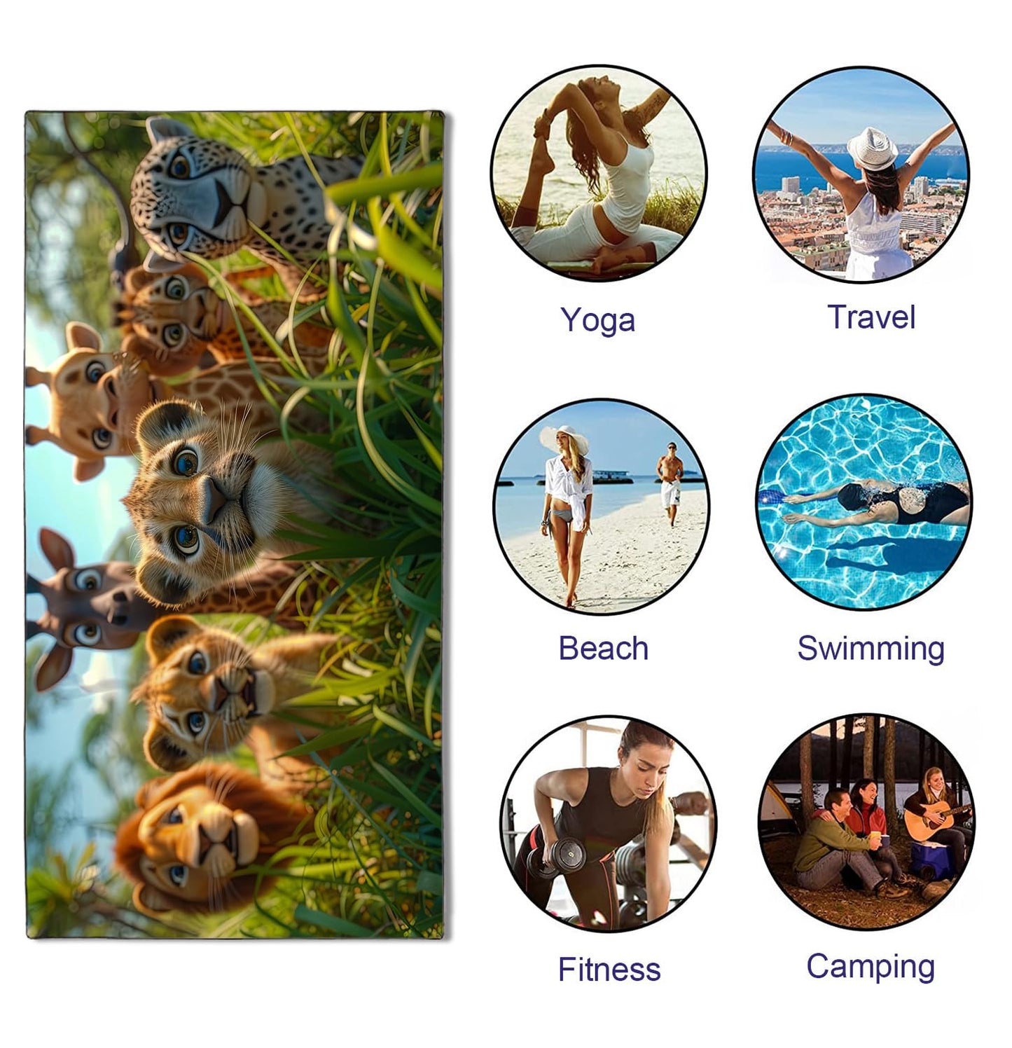 YISUMEI Baby Animals Beach Towels for Kids Extra Large 180 x 90 cm, Microfibre Quick Dry Towel for Travel Swimming Camping Sports