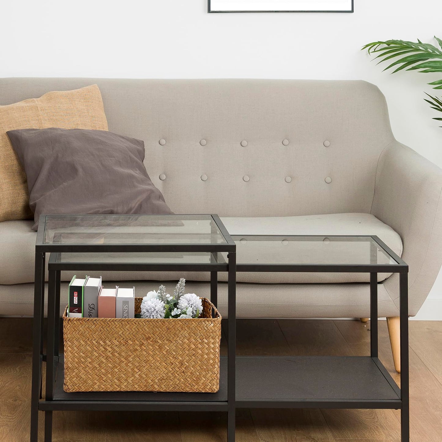 IGNPION Seagrass Storage Opened Basket Living Room Decorative Baskets Woven Wicker Towel Basket Rectangular Bathroom Storage Organiser Box