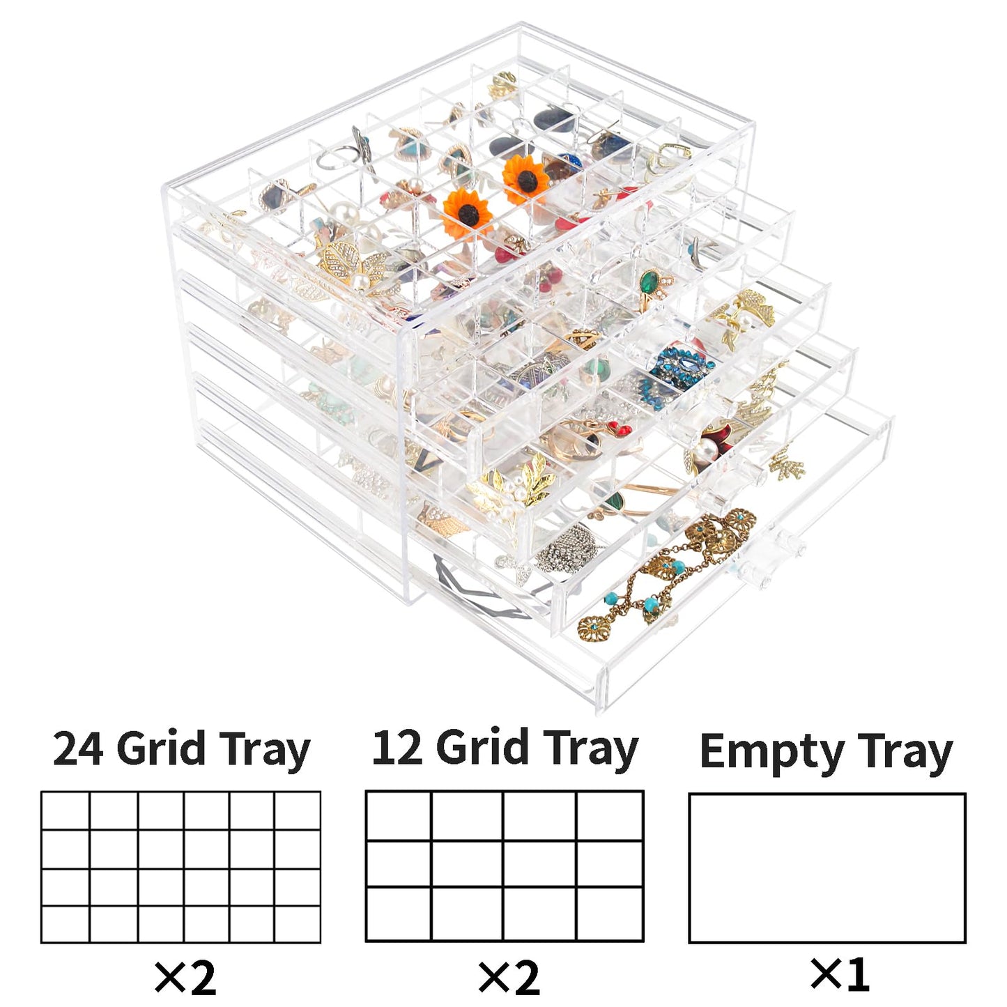 Ptaedex Jewelry Organizer Box, Acrylic Jewelry Holder Clear Jewelry Storage with 5 Drawers for Women Girls Men