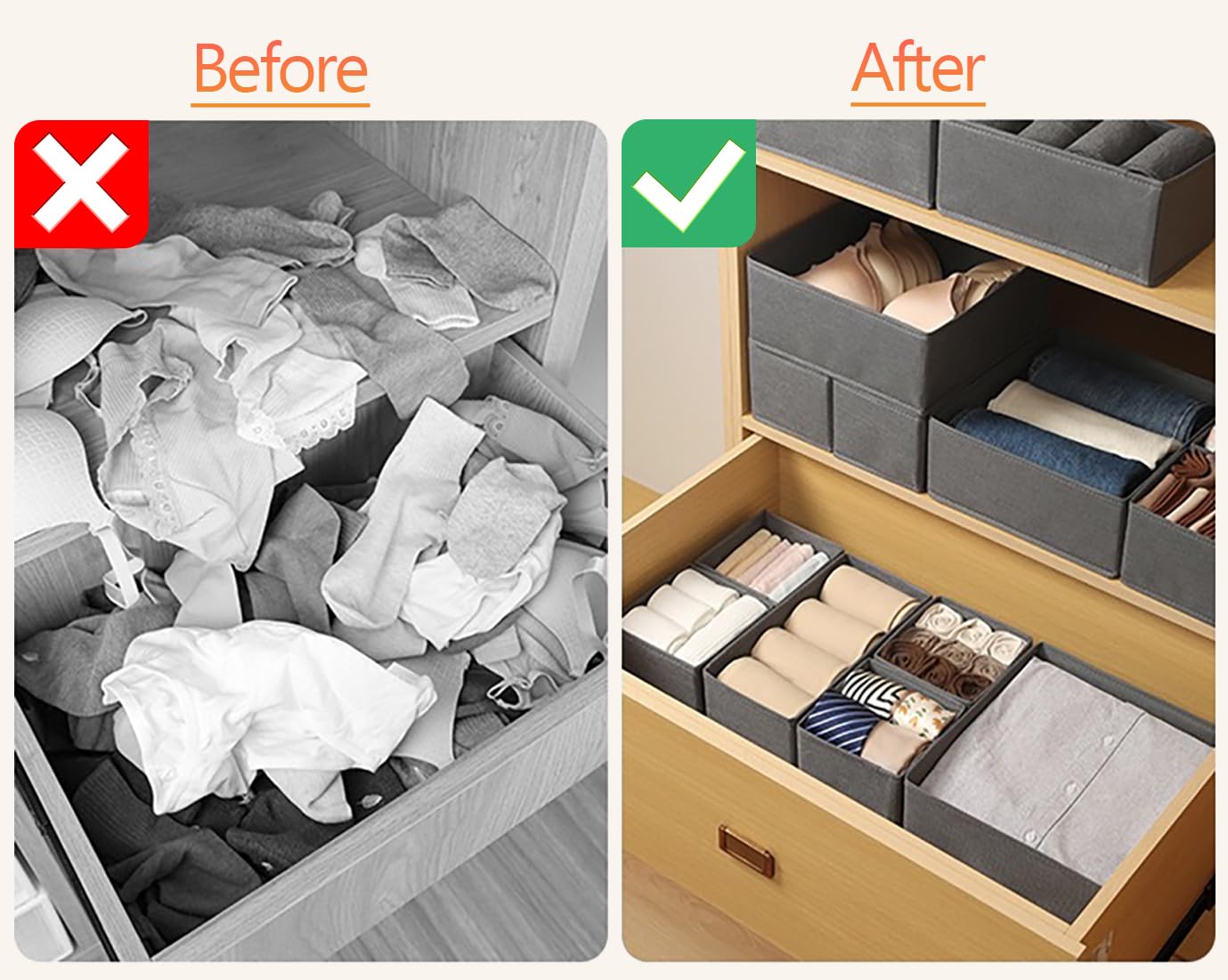 xianxikaitech 12 Pack Drawer Organisers, Foldable Drawer Dividers for Wardrobe Storage Organiser, Fabric Storage Box for Bras, Socks, Underwear,Ties