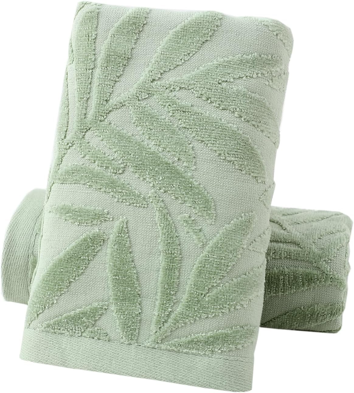 Solvio Premium 100% Cotton Towels Set - Sage Green Leaf Pattern Jacquard Towels - Super Soft and Highly Absorbent Bathroom Accessories for Home and
