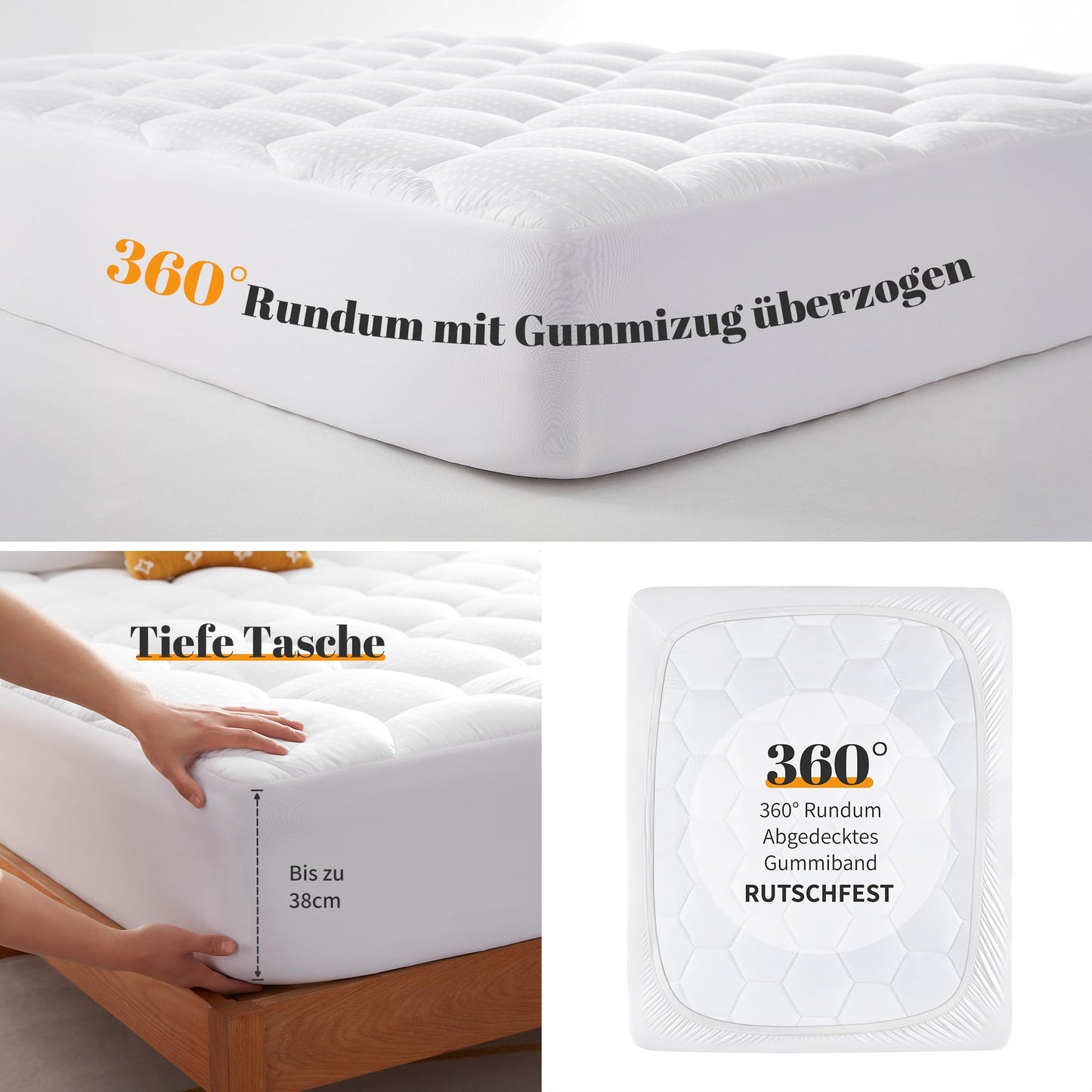 Sonive Mattress Protector 90 x 200 cm, Quilted Mattress Protector with 38 cm Deep Pocket, Breathable Duvet, Grey