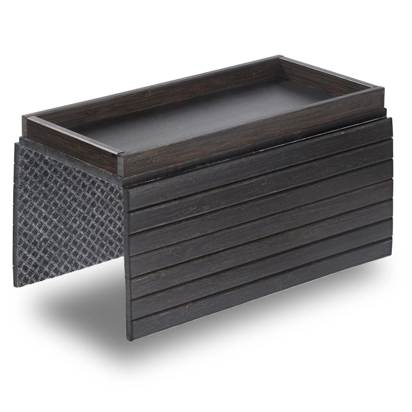DETOR Sofa Arm Tray with Spacious 31.5 × 14 cm Storage Box, Ebony Bamboo Finish, Enhanced Non-Slip Felt Base, Fits Armrests 15.5 cm and Wider
