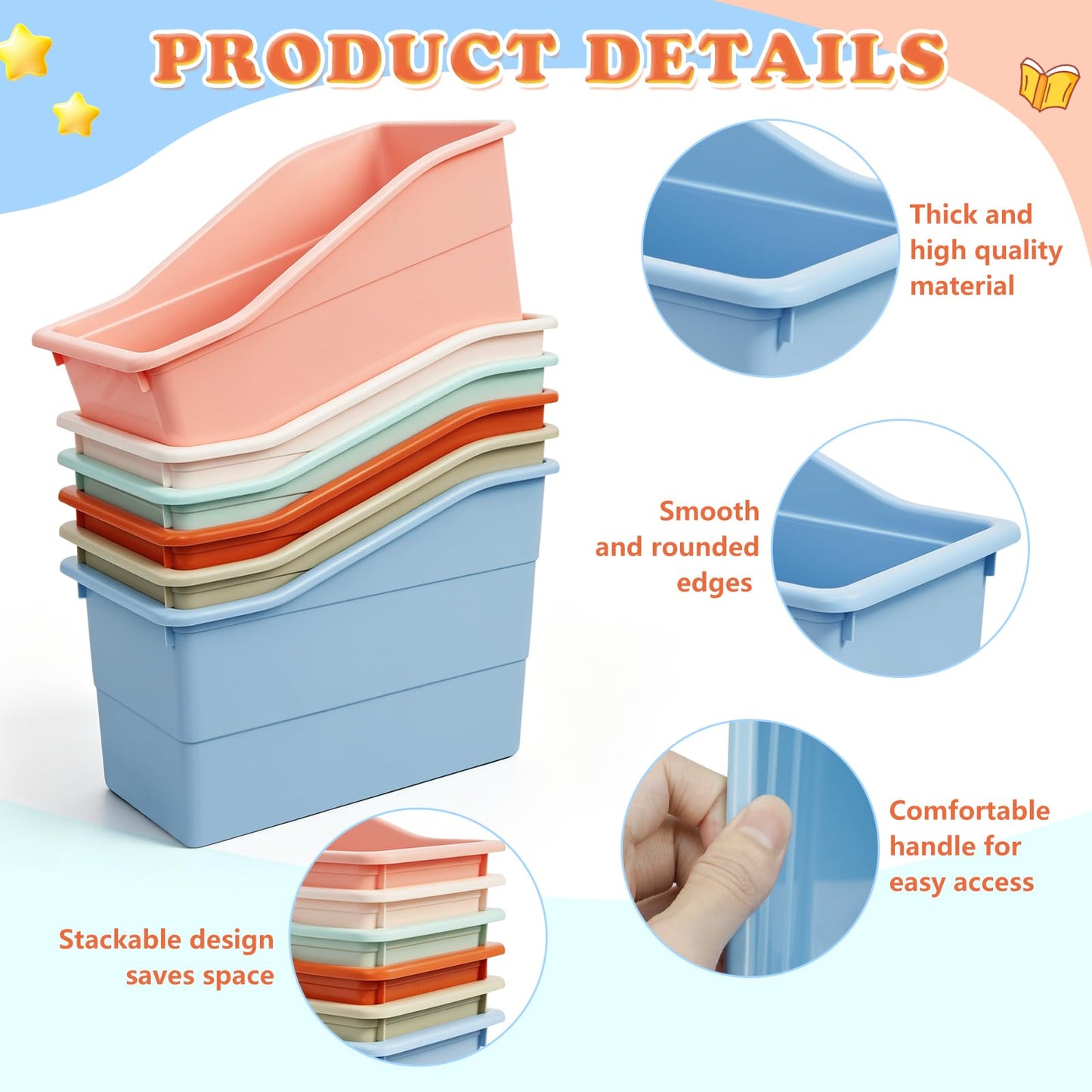 6pcs Book and Binder Holder, Stackable Files Book Bins, Book Organizer