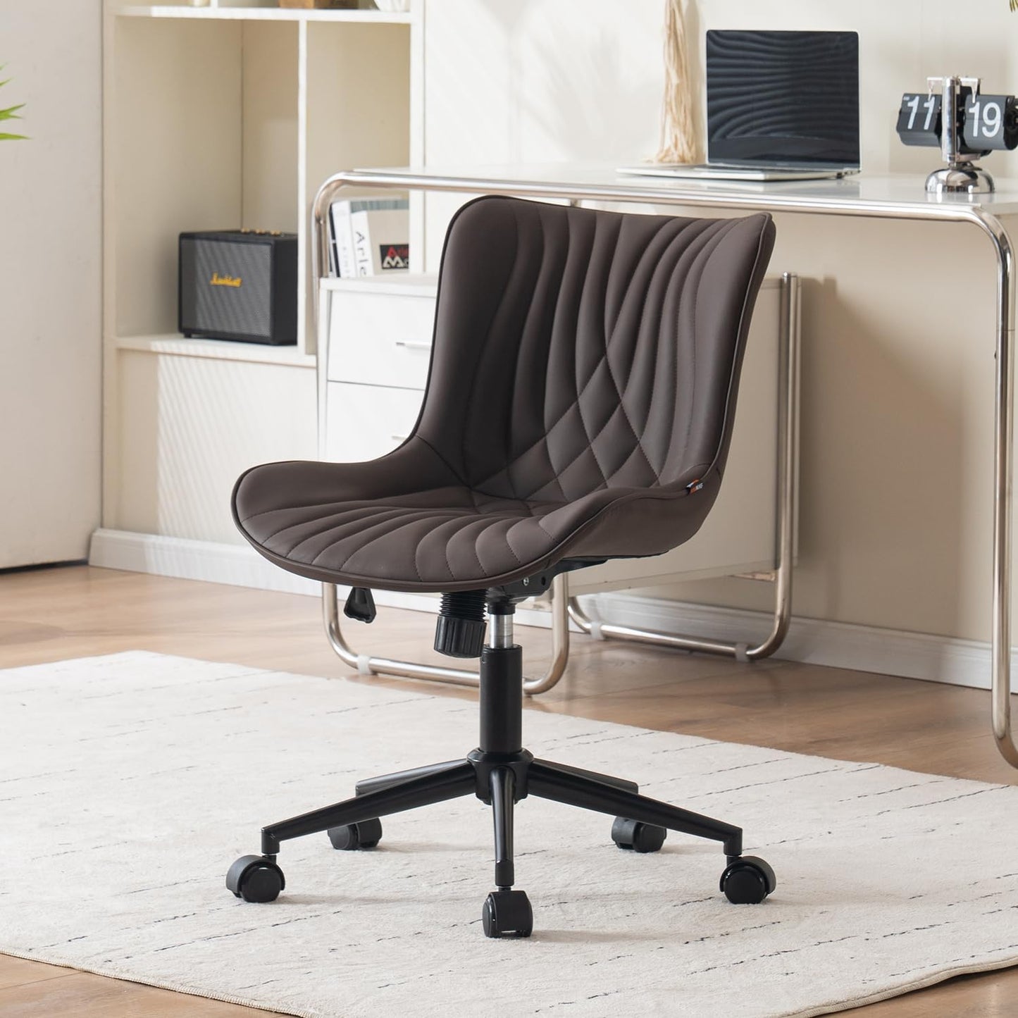YOUTASTE Office Chair Adjustable, Ergonomic Desk Chair Armless PU Leather Swivel Chairs with Wheels for Home Office Computer, Modern, Brown