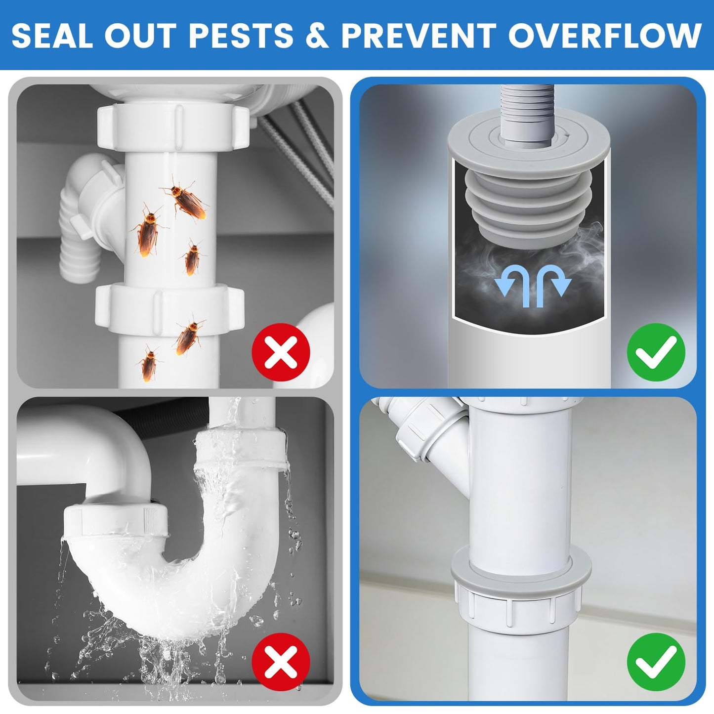 2PCS Washing Machine Waste Pipe Connector, 35-40mm, 45-50mm Washing Machine Drain Hose Seal, Drain Pipe Silicone Seal Plug with Built-in Valve