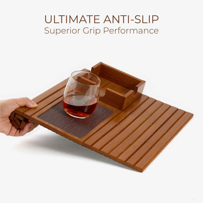 Detor Sofa Arm Tray with Large 11.5 cm Square Cup Holder, Golden Oak Bamboo