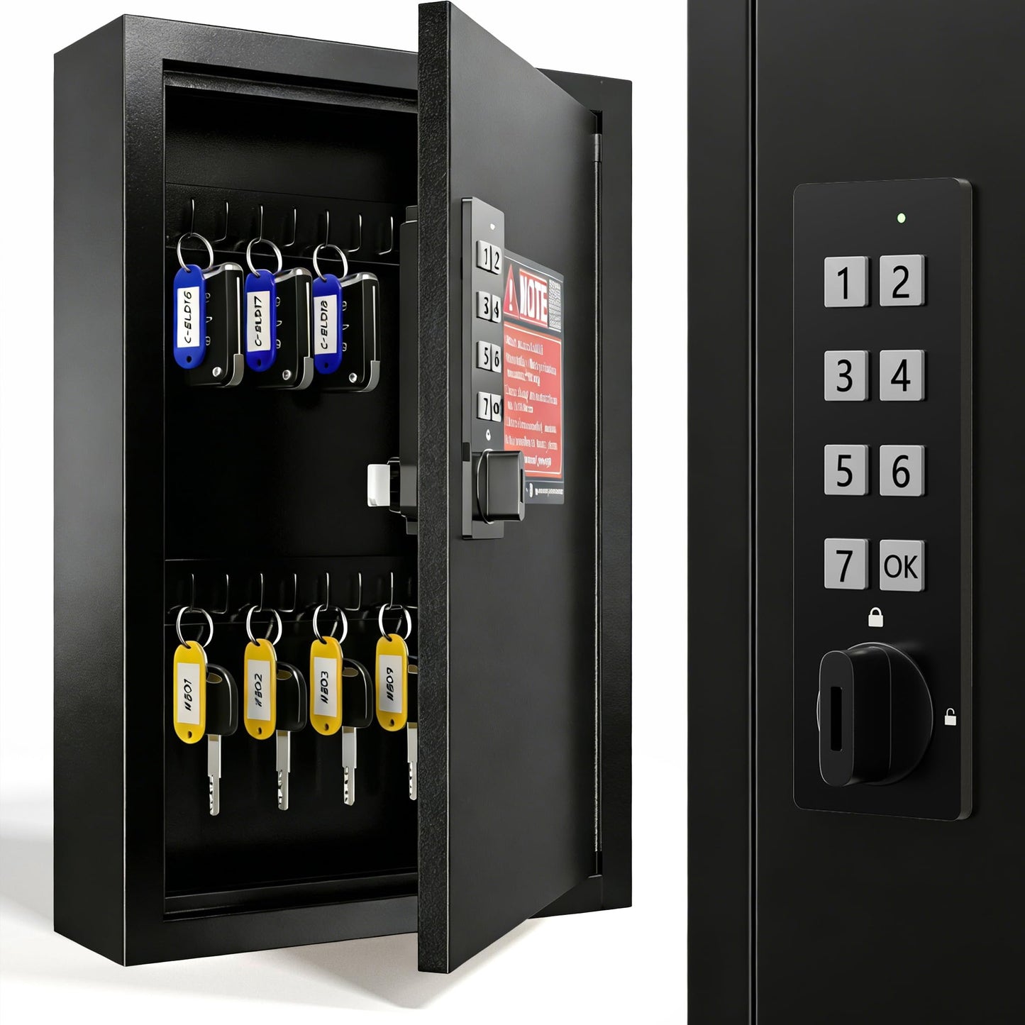 Grimtron Electronic 40 Key Safe Wall Mounted, Black Key Lock Box With Code