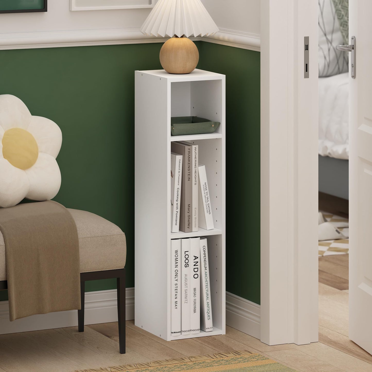 Furinno FULDA Book Shelf, 3-Tier Narrow Bookshelf, Bookcase with 8-In Width Storage Shelf, 9.3 x 7.9 x 31.5, for Living Room, Bedroom, Home Office