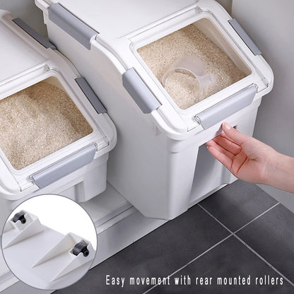 Toolzia Rice Dispenser 10kg with Scoop, Airtight Rice Storage Container Dry Food Dispenser Large Sealed Grain Containe Bin (Cyan)