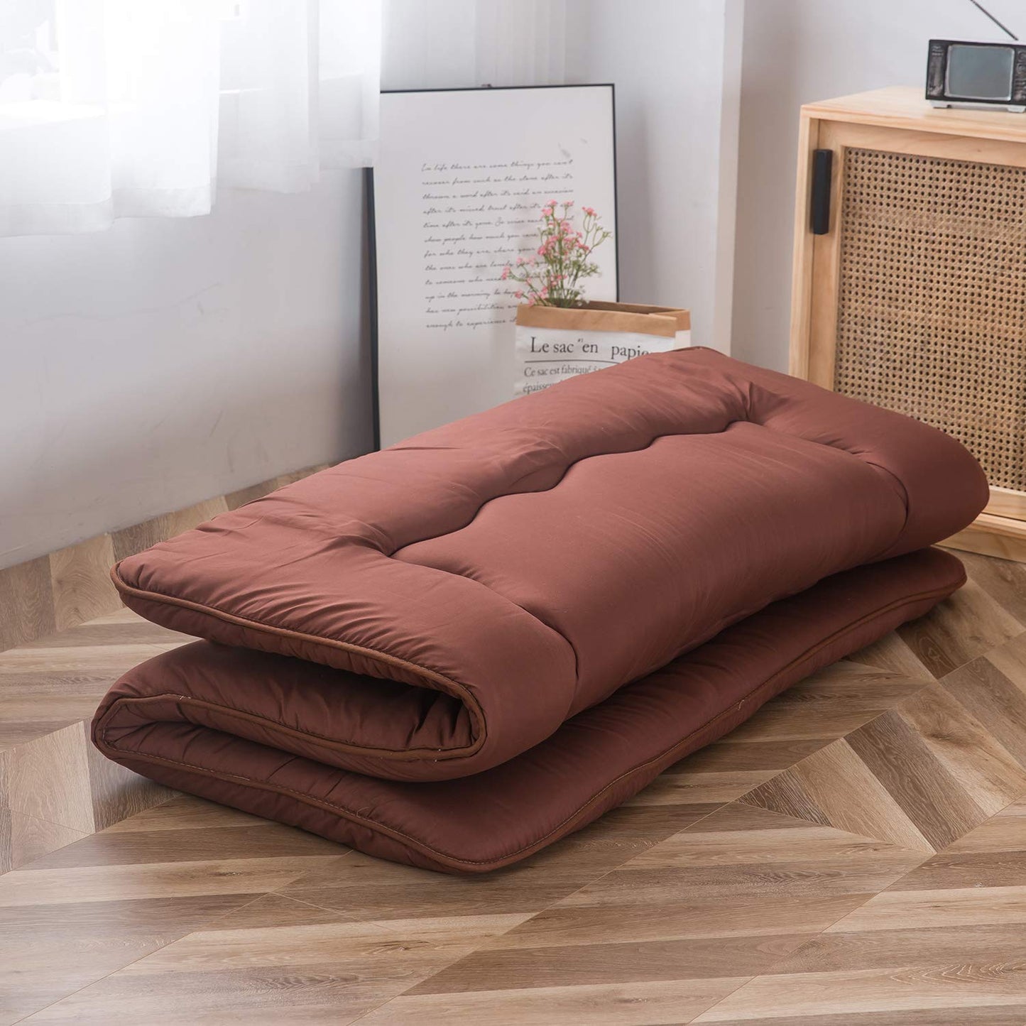 MAXYOYO Futon Mattress, Padded Japanese Floor Mattress Quilted Bed Mattress Topper
