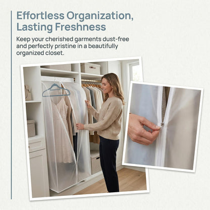 Garment Dust Cover, Thick PEVA Material, Full Zipper Design, Semi-Transparent Frosted, Transparent Wardrobe Hanging Storage Bag for Coats, Suits