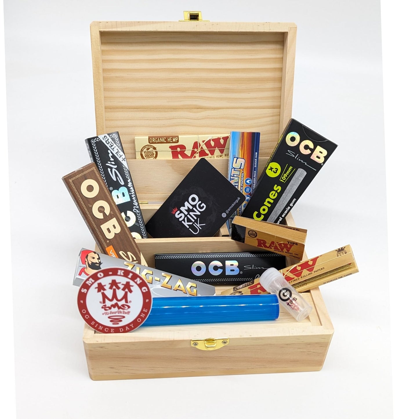 Rolling Supreme T3 Size Solid Pine Rolling Box Complete with Premium Smokers Accessories - Gift Set by SMO-King