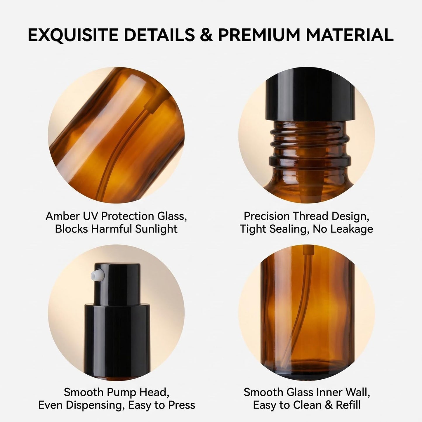 ASTRQLE 3Pcs 30ml/1oz Empty Amber Glass Lotion Pump Dispenser Bottles