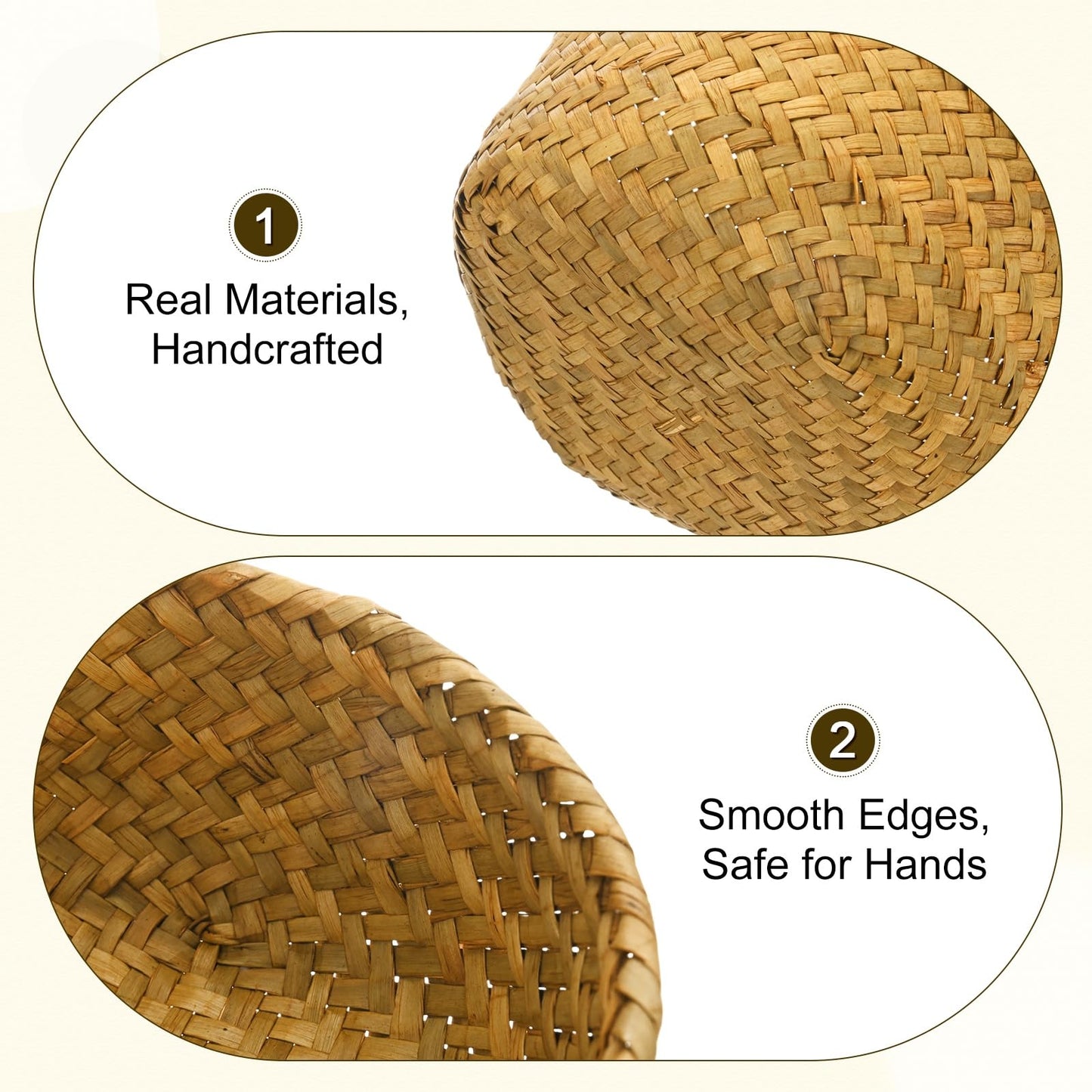 M METERXITY 2-Pack Natural Seagrass Woven Storage Basket, 16cm x 8.5cm Small Round Storage Seaweed Woven Sundries Baskets for