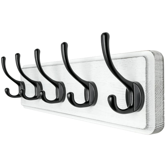Dseap Coat Rack Wall: Patented, Heavy-duty, 5-double-hooks Wooden Wall Mounted Coat Rack Coat Hanger Hook Rail for Winter Coats Hat Jacket Clothing