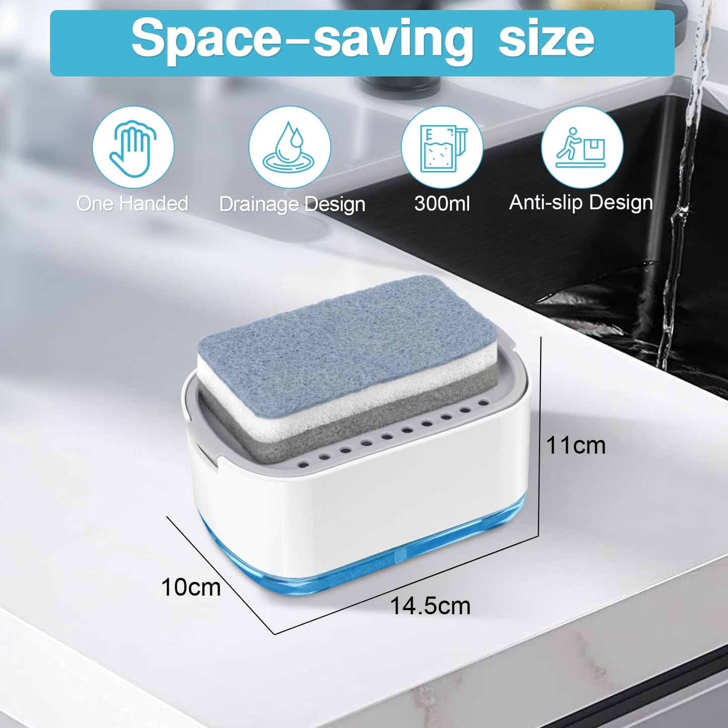 Alyvisun Soap Dispenser Kitchen, Dish Soap Dispenser with Sponge Holder