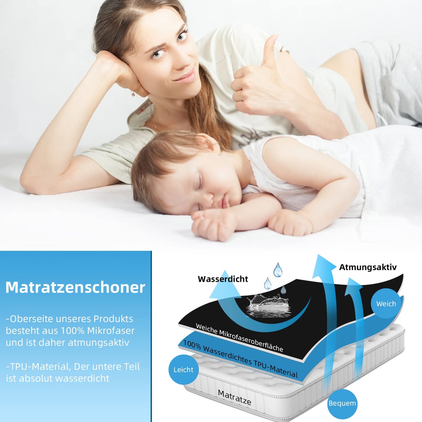 mafudoxi Waterproof Mattress Protector Fitted Sheet,30cm Deep Pocket Bed Sheet, Ultra Soft Smooth and Wrinkle-Resistant, Easy Care Breathable Sheets