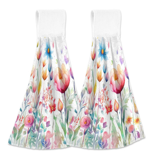 Mnsruu Hand Towels for Bathroom Colorful Spring Flowers Kitchen Towels Hanging Decorative Soft Absorbent Coral Fleece Dishcloth Set of 2