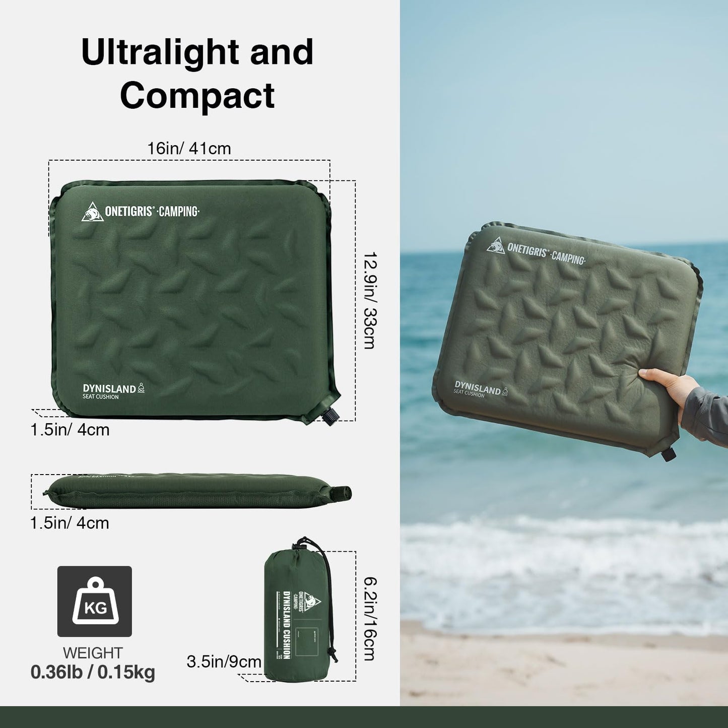 OneTigris Inflatable Seat Cushion, Lightweight Waterproof Seat Pad