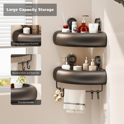 Voldra Corner Shower Caddy Suction Cup, Arc Shower Shelf Coner No Drilling Bathroom Coner Shelves Suction Shower Organiser Rack Adhesive Corner Caddy