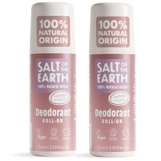 Salt of the Earth - 2 Pack Natural Roll On Deodorant Bundle (2 x 75ml) - Effective Protection, 100% Natural Origin Ingredients, Vegan Unisex Roll On,