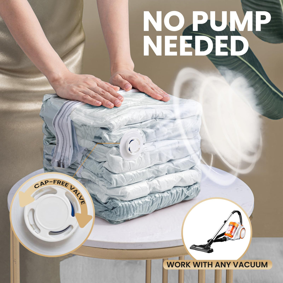 TAILI Extra Large Vacuum Storage Bags Cube 6 Jumbo3 Jumbo+3 Medium, Cream