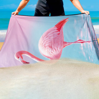 Violetpos Pink Flamingo Beach Towel, Extra Large 180x90 cm 250GSM Microfibre, Sand Free Quick Dry