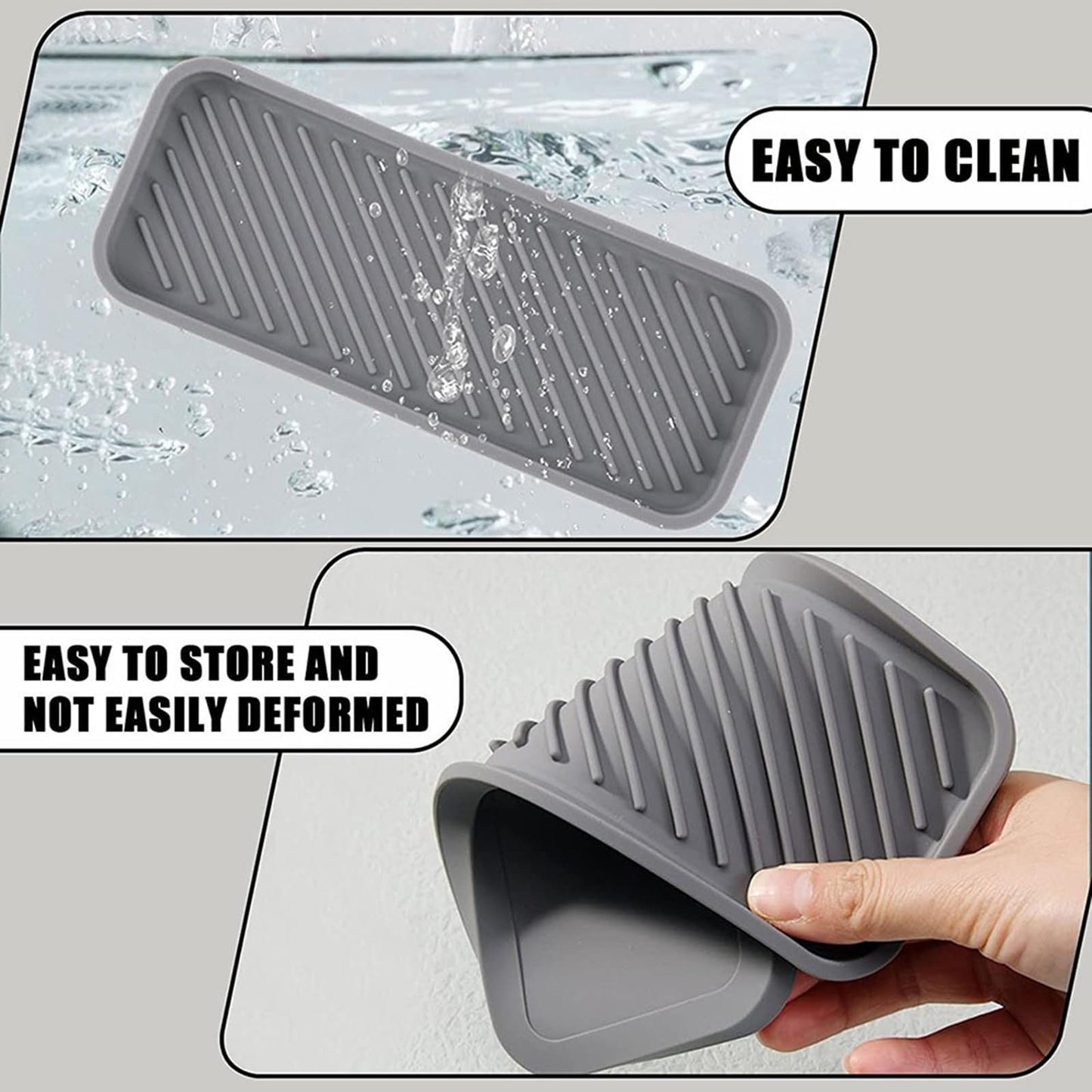 Kitchen Bathroom Sink Sponge Soap Organiser Holder Tray Silicone, 2 Pcs