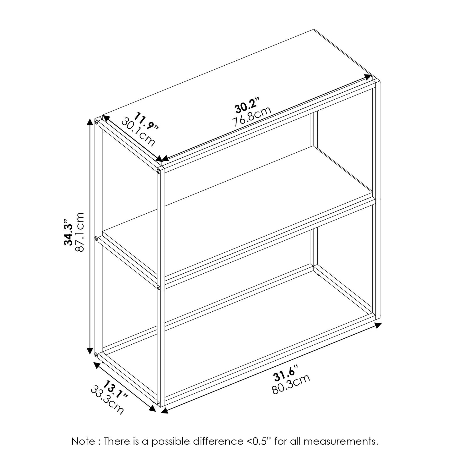Furinno MORETTI 2-Tier Stackable Grey Book Shelf, Metal Frame Storage Shelves, Rectangular Display Shelf, Easy Assembly, for Organization and Storage