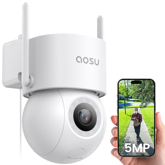 aosu 3K 5MP Security Camera Outdoor Wifi Wired with 400Lm Spotlight Full Color Night Vision, 360?PTZ CCTV Camera, Surveillance Cameras 24/7 Recording,