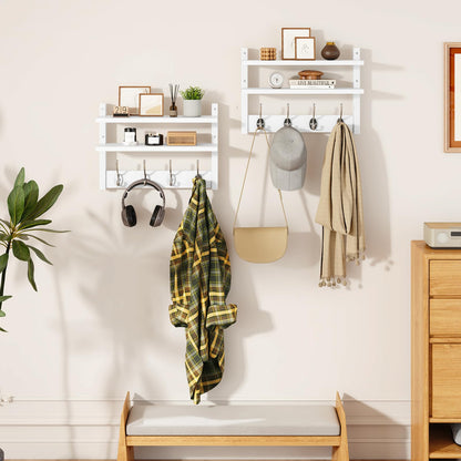 YMYNY 2-Tier Coat Hooks Wall Mounted with Shelf, White HWS009W-2