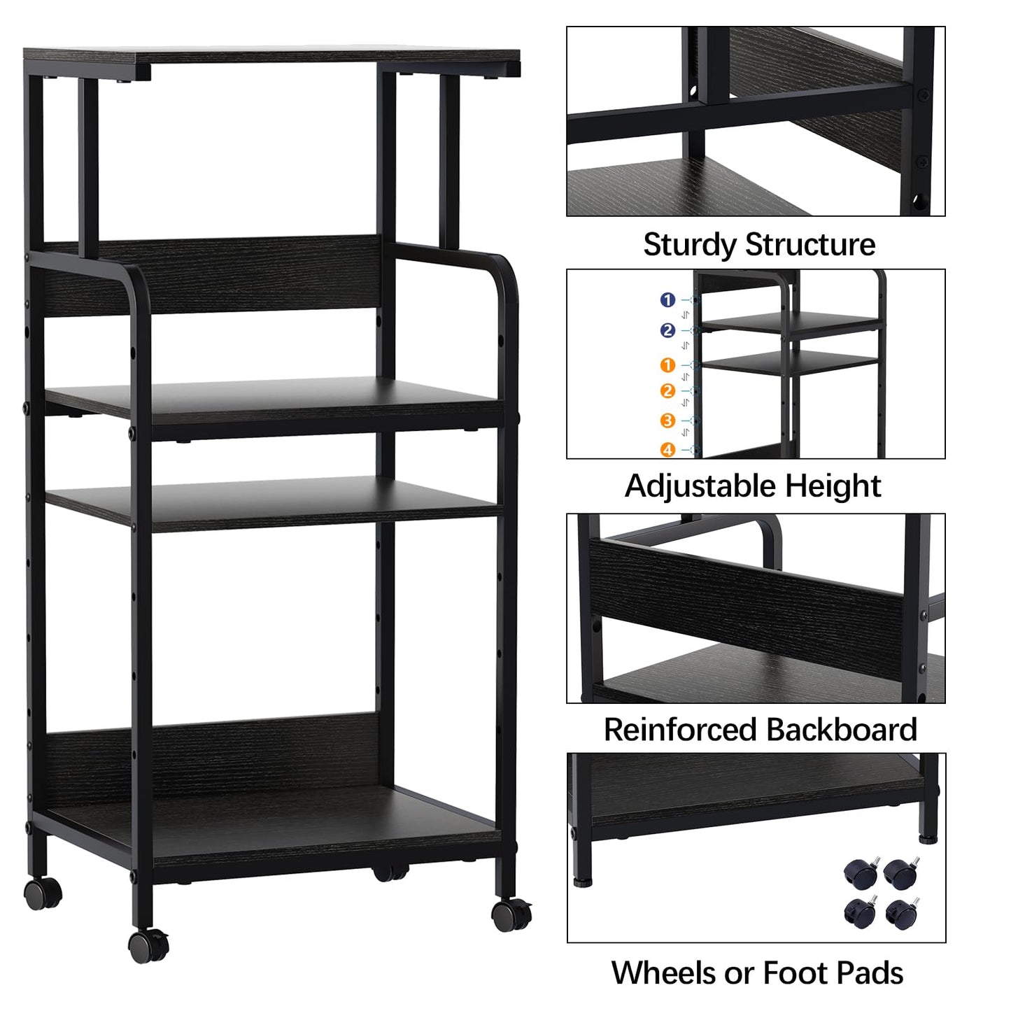 4-Tier Printer Stand, Large Printer Table on Wheels, Movable Printer Stand