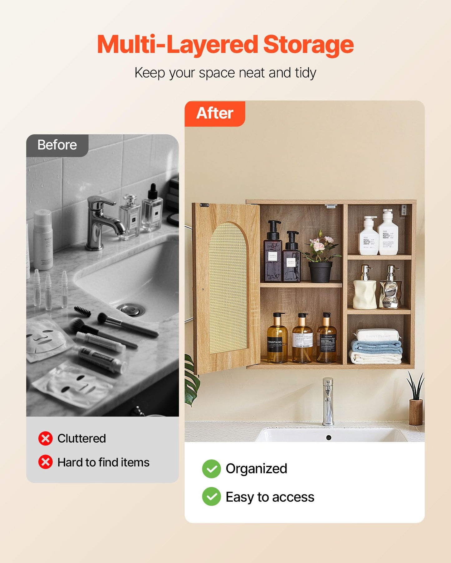 VEVOR Bathroom Wall Cabinet, Door and Adjustable Shelf with 5 Height Levels, Over the Toilet Storage Medicine Cabinet Wall Mounted