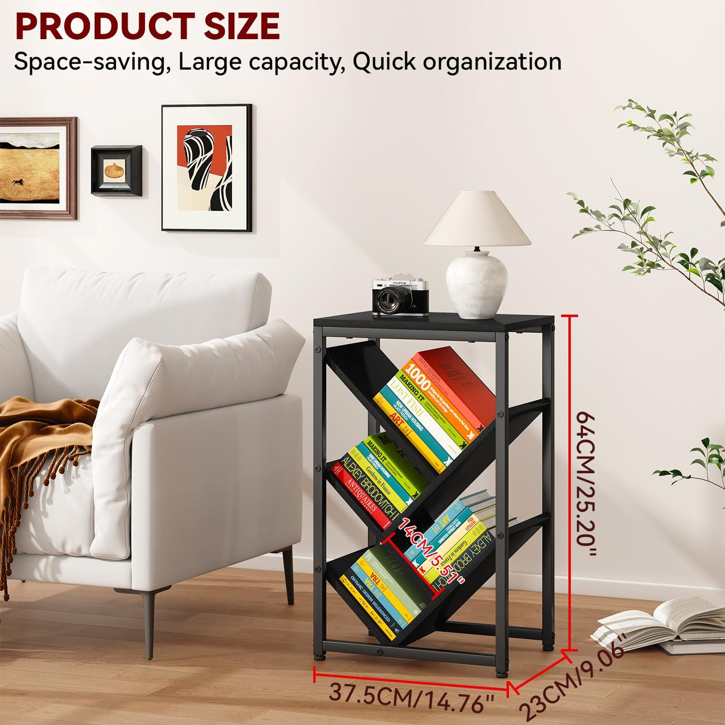 IBUYKE 5 Tier Tree Bookshelf,Small Desktop Bookshelf,Black TBC003B