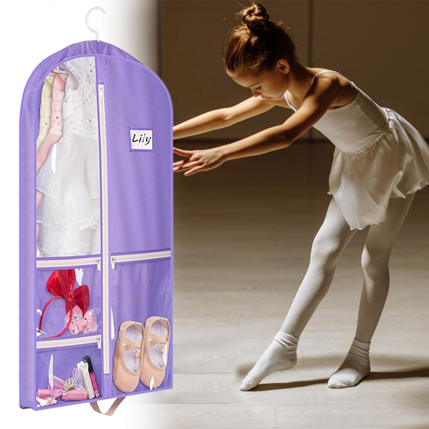 40 inch Dance Costume Bag, Costume Bags for Dancers, Dress Bags with 5 Zipper Pockets