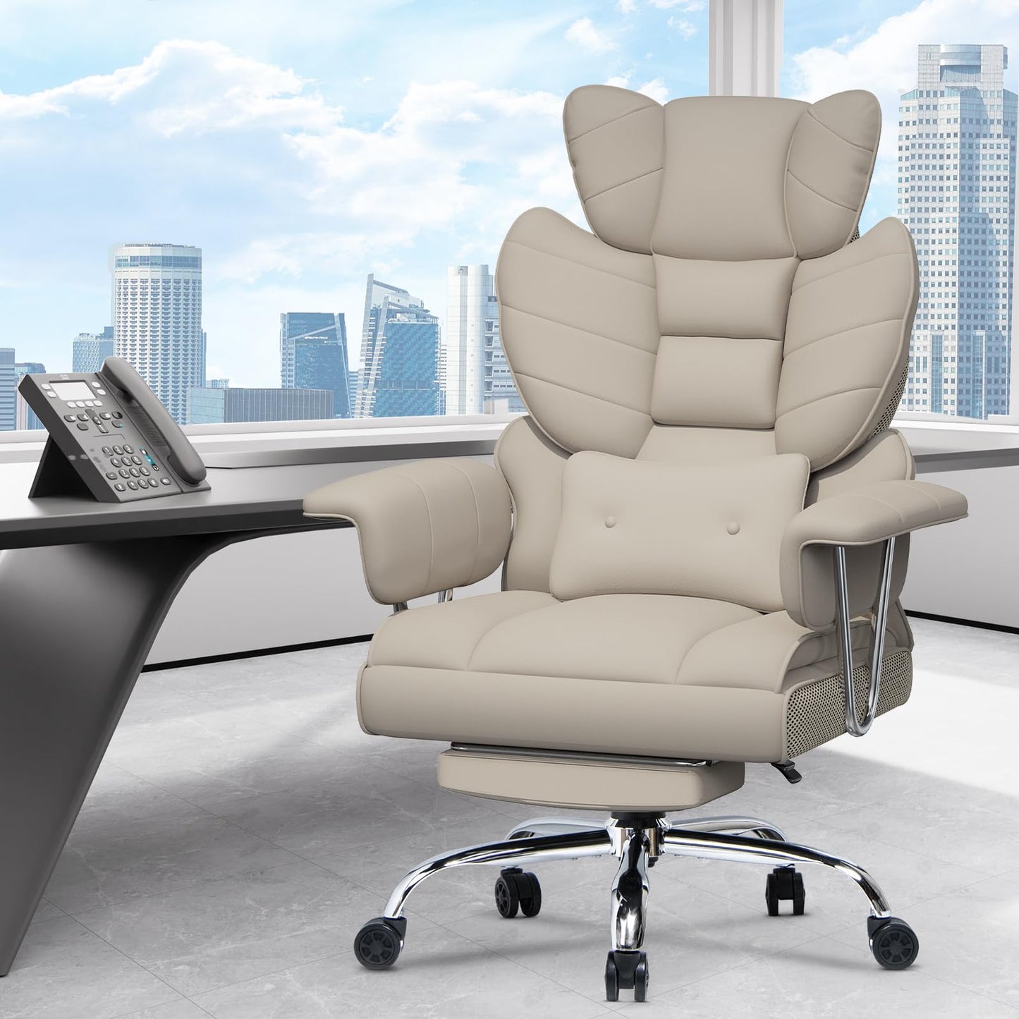 naspaluro High Back PU Leather Ergonomic Computer Recliner, Big Tall Executive Desk Office Chair with Armrests/Footrest