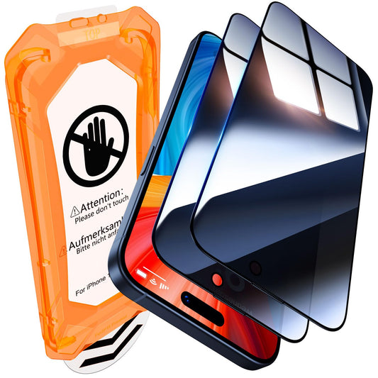 UniqueMe for iPhone 15 Pro Max Privacy Screen Protector - 2 Pack [Automatic Dust Removal] 6.7 inch 9H Full Coverage Tempered Glass Screen Protector