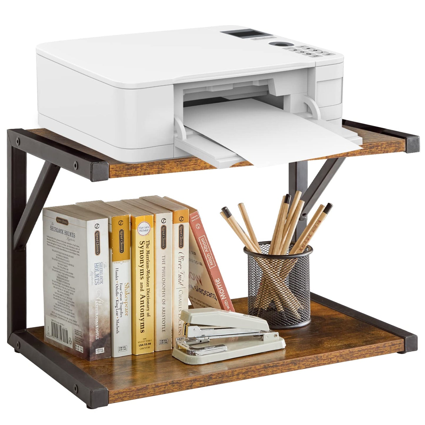 IBUYKE 2-Tier Desktop Printer Stand Holder, Multi-Purpose Desk Organizer Storage Shelf, Book Shelf Printer Shelf for Fax Machine, Scanner, Files