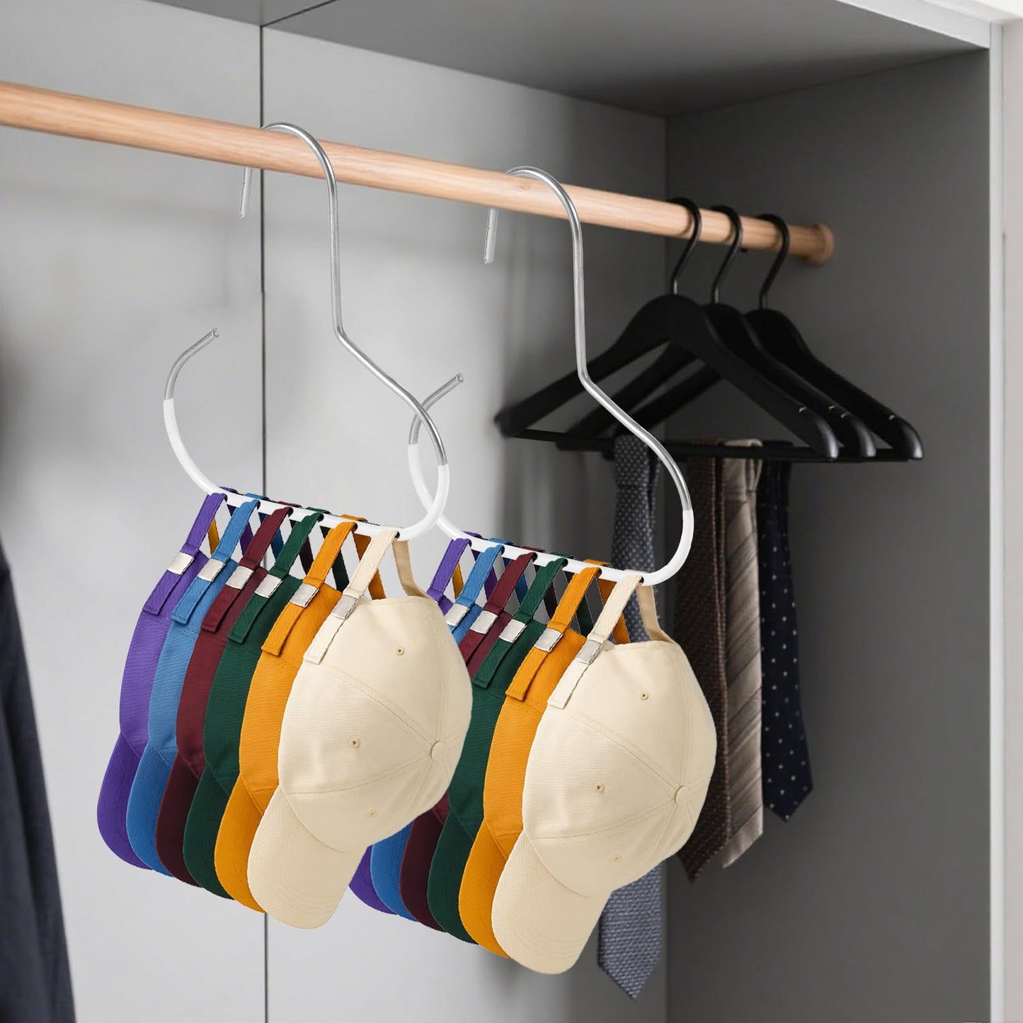 lasuroa 4pcs Hat Organizers, Durable Anti-Slip Baseball Hat Storage Hanger Practical Closet Accessories Suitable for Beanie Belt Tie Scarves Purse