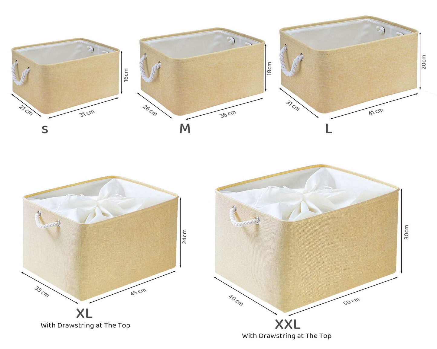 Mangata Foldable Storage Basket, Open Wardrobe Organiser Boxes 3 Pack (Beige, Medium)