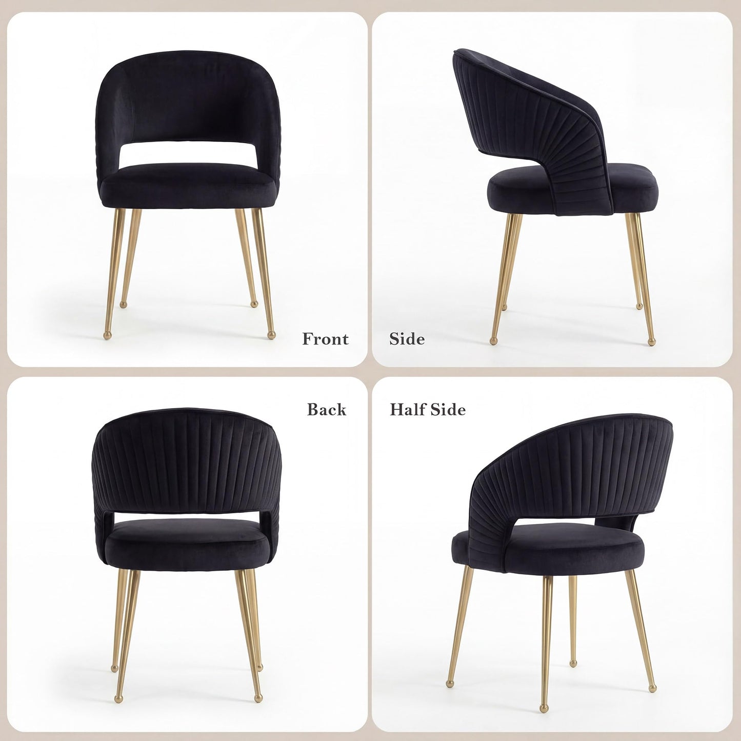 younturn Modern Velvet Upholstered Dining Chairs Set of 2, Comfortable Padded Kitchen Chairs with Armrests