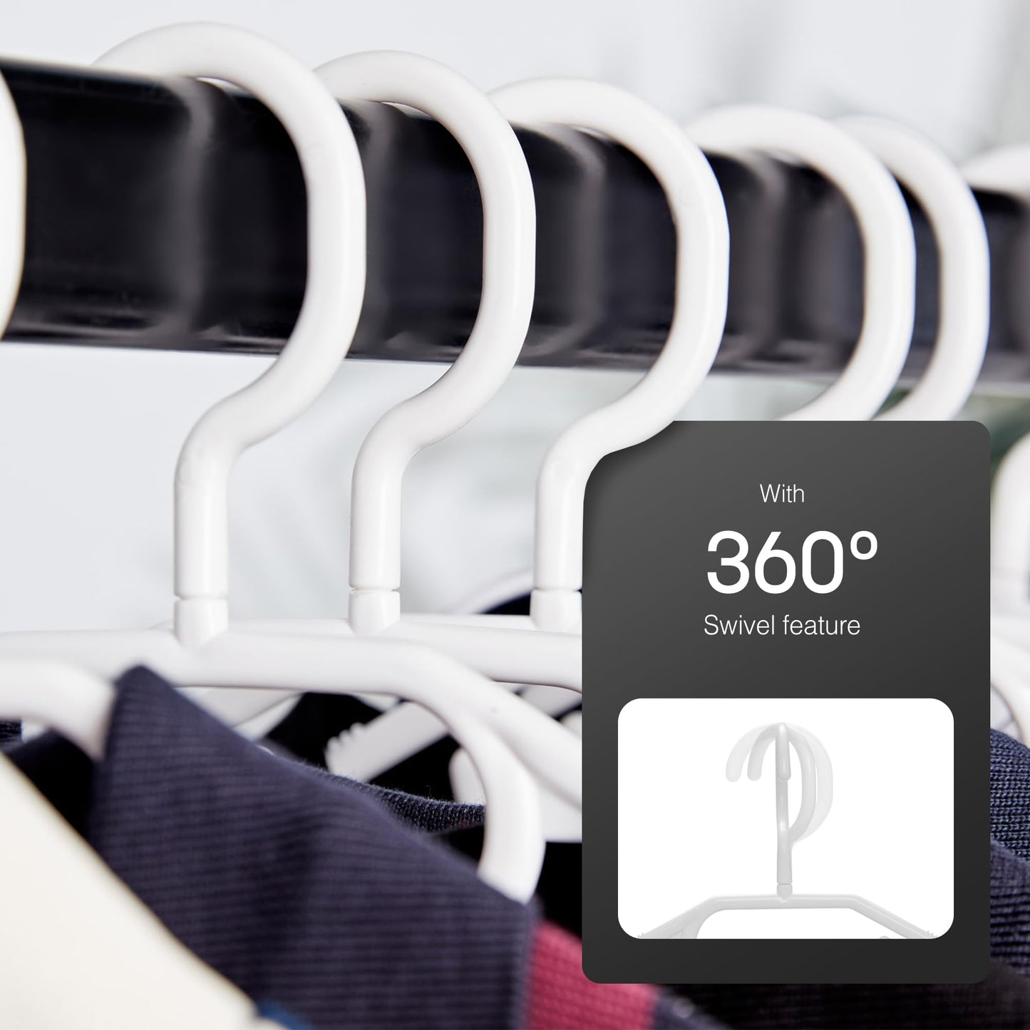 KEPLIN Space Saving White Plastic Coat Hangers - 20 Pack | Heavy Duty Swivel Hook for Clothes, Coats, Dress, Shirt, Jacket, Trouser