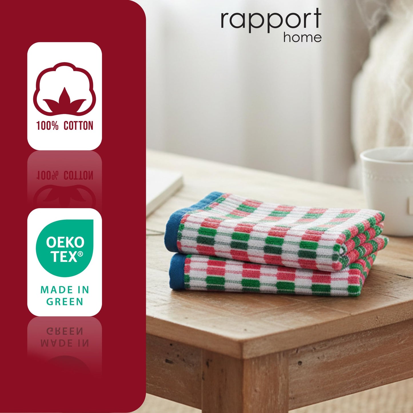 Rapport Home Santa Cruz Face Towels 2 Pack | Multi | 30x30cm | Luxurious 500GSM 100% Cotton | Oeko-Tex Certified Soft & Absorbent Face Cloths