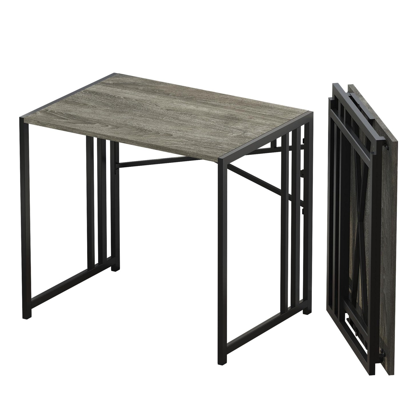 Lutown-Teen 47 inch Folding Desk No Assembly Required, Black Oak