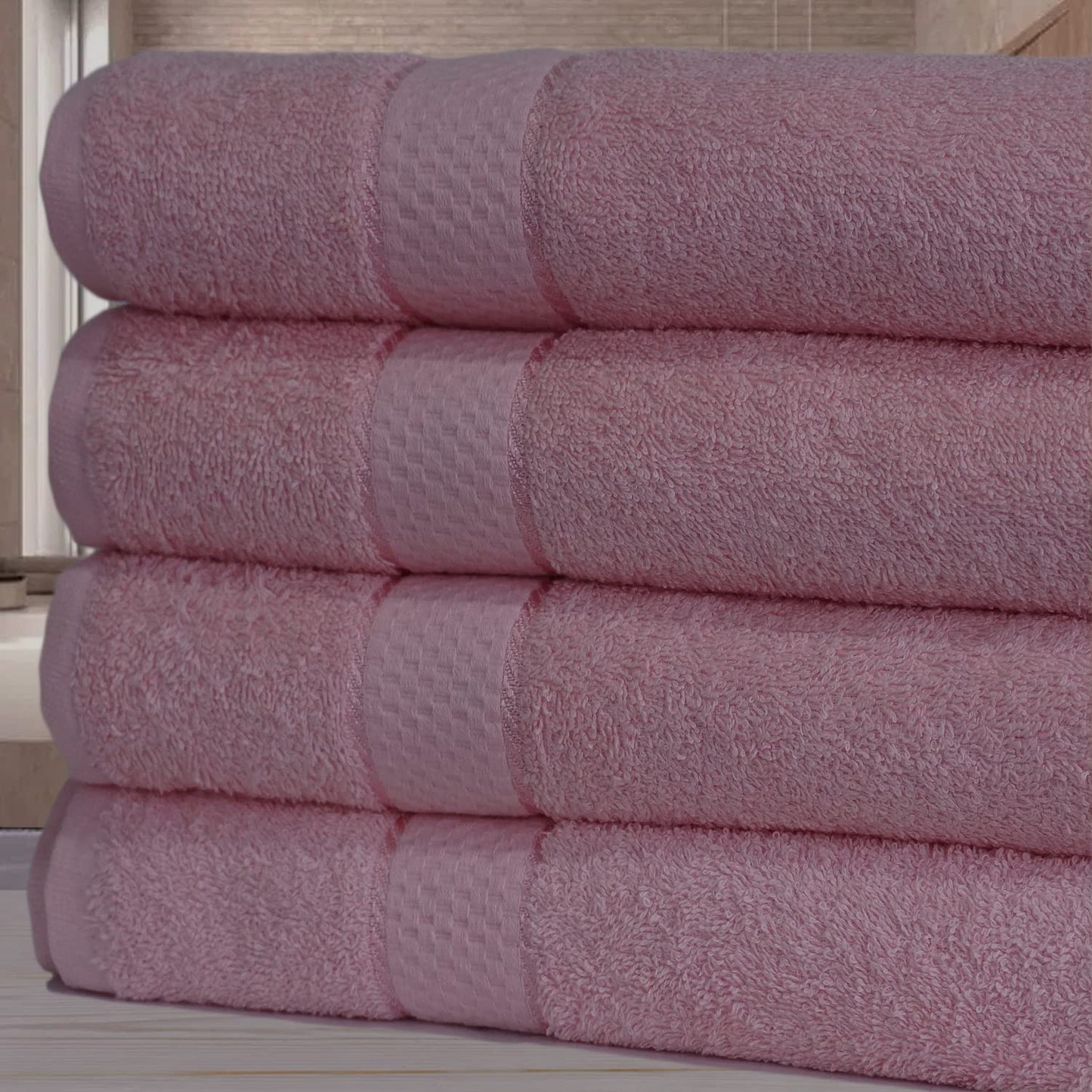 Casabella Luxury Pack Of 4 Bath Sheet 100% Egyptian Cotton Super Soft towel_Pink